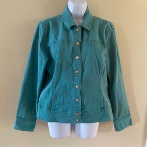 VIN Women's Christopher & Banks Denim Jean Jacket Blue Green Size XL Extra Large